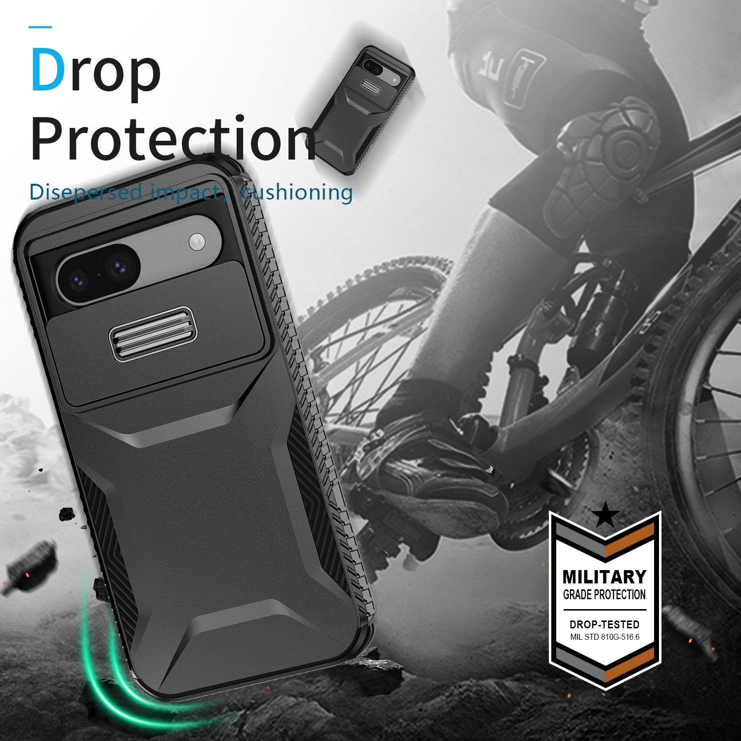 

For Google Pixel 8a Case TPU+PC Phone Cover with Slide Lens Lid Black
