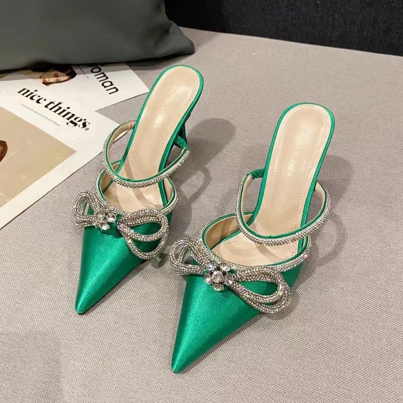 Pu Leather Vysoké podpatky Party Plesové Boty Třpytivé kamínky Dámské Lodičky Crystal Bowknot Saténové letní dámské boty