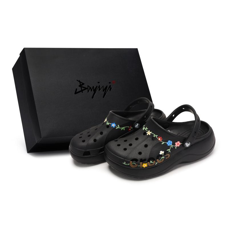 

Crocs Baya Platform Clog 811 Peanuts Full Road Special Shoe Box Hand Painted Flower Hole Shoes Women s Black 34-35 чёрный