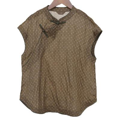 Women Chinese Style Polka Dot Shirts Stand Shirts Sleeveless Tops Summer Button Vintage Women Shirts
