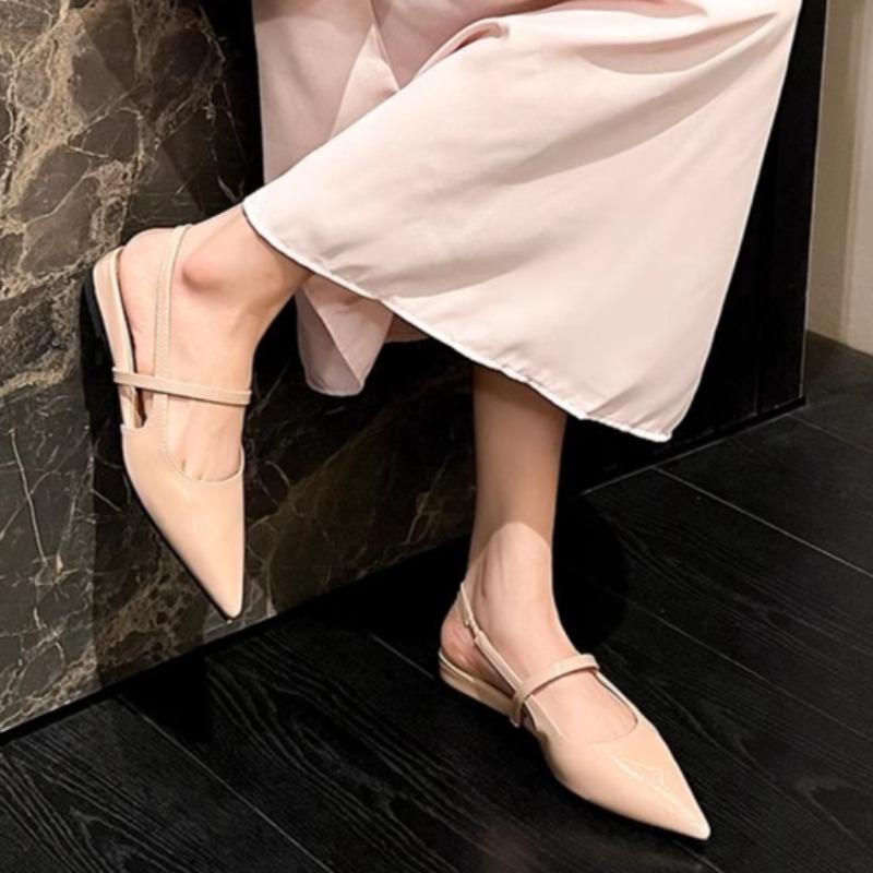 Lackläder Enrem Bao Tou Sandaler Dam Xia Nya Spetsig Tå Låg Skåning Utebruk Lågklackade Skor