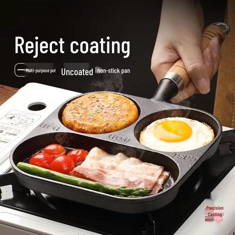 Lìláng Cast Iron 3-Hole Egg Frying Pan Set