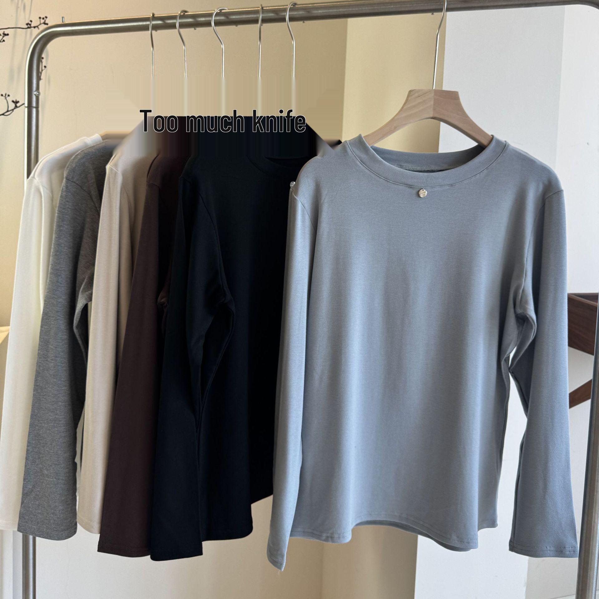 

Женская золотистая матовая теплая футболка с круглым вырезом и длинными рукавами однотонная – Коллекция Осень/Зима Thin - One Size