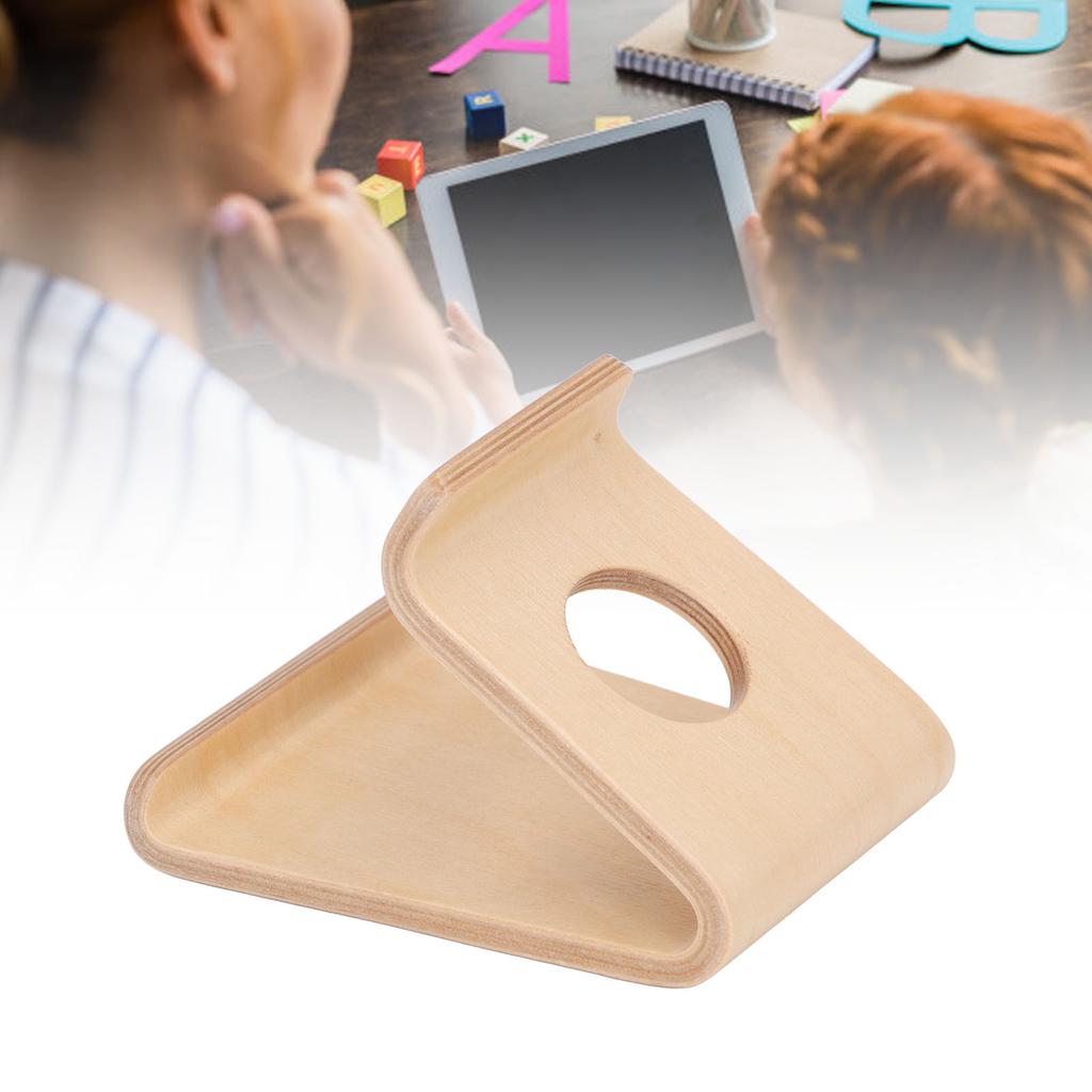 Wooden Phone Stand Waterproof Ergonomic Integrated Wood Tablet Holder with TPU Non Slip Pad