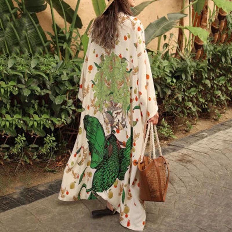 European & American Peacock Print Beach Cover-up: Stretch, Back Cutout, Sexy, Loose Cardigan