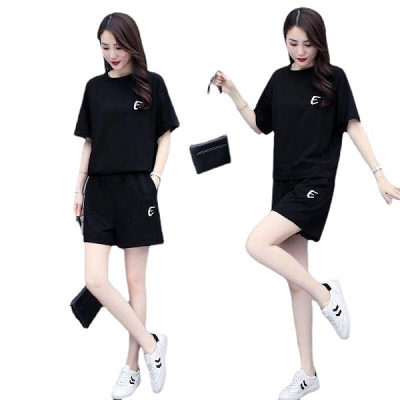Embroidered Sports Suit for Women Summer Large Size Loose Fashion Short-sleeved Shorts Casual Two-piece Set