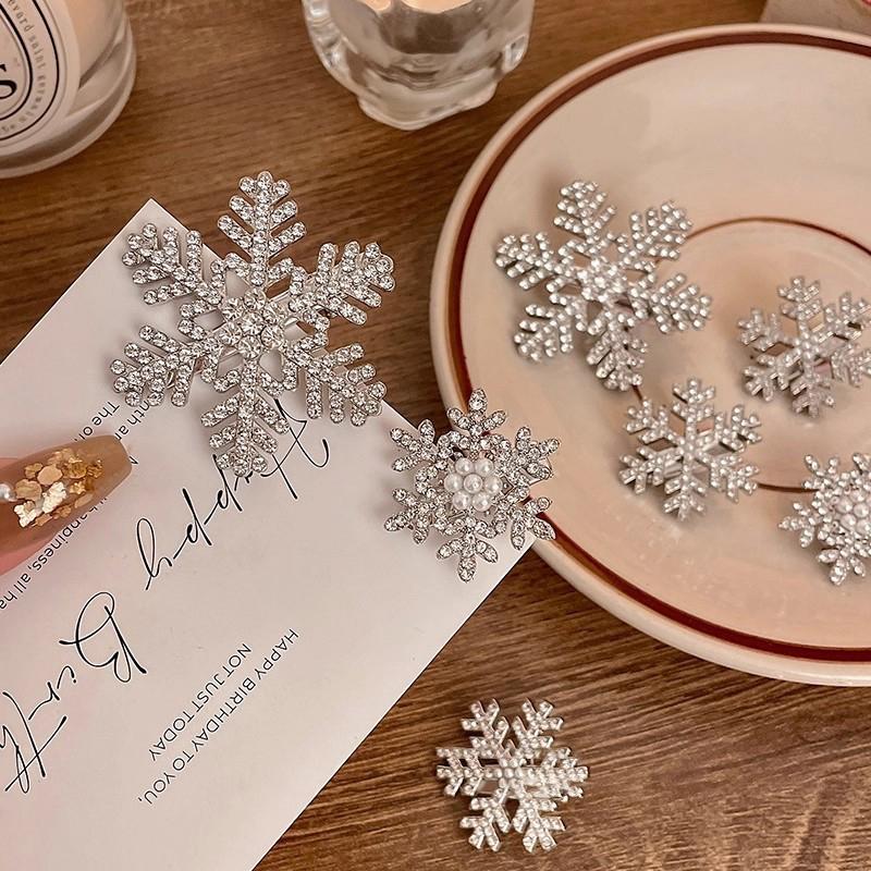 2/5/10 Pcs Christmas Sparkling Snowflake Zircon Hairpin For Women Cute Bangs Metal Rhinestone Hair Clip Party Hair Accessories