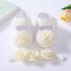 Witte Kant Baby Meisje Ledikant Schoentjes & Bijpassende Elastische Hoofdband Set, Pasgeboren Zacht Antislip Zool Satijnen Strik Bloemen Mary Jane Prinses Schoenen