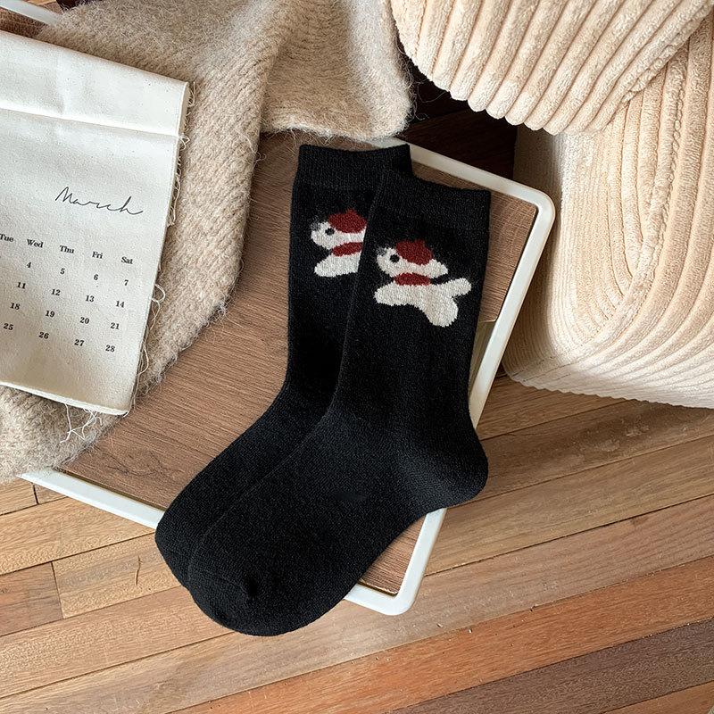Wool Socks Children Cute Beret Cartoon Puppy Medium Tube Socks Versatile Thickened Wool Warm Pile Socks