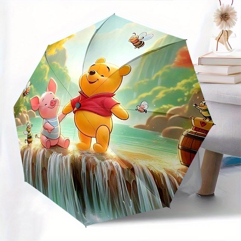 Ombrello Automatico Apri e Chiudi Winnie the Pooh e Pimpi - Ombrello Pieghevole Portatile a 8 Stecche con Manico in Plastica, Adatto per il Tempo Libero