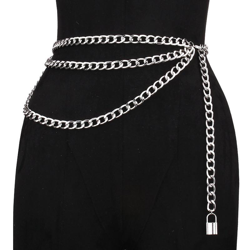 Metal Hip Chain With Vintage Lock Pendant For Unisex Body Jewelry