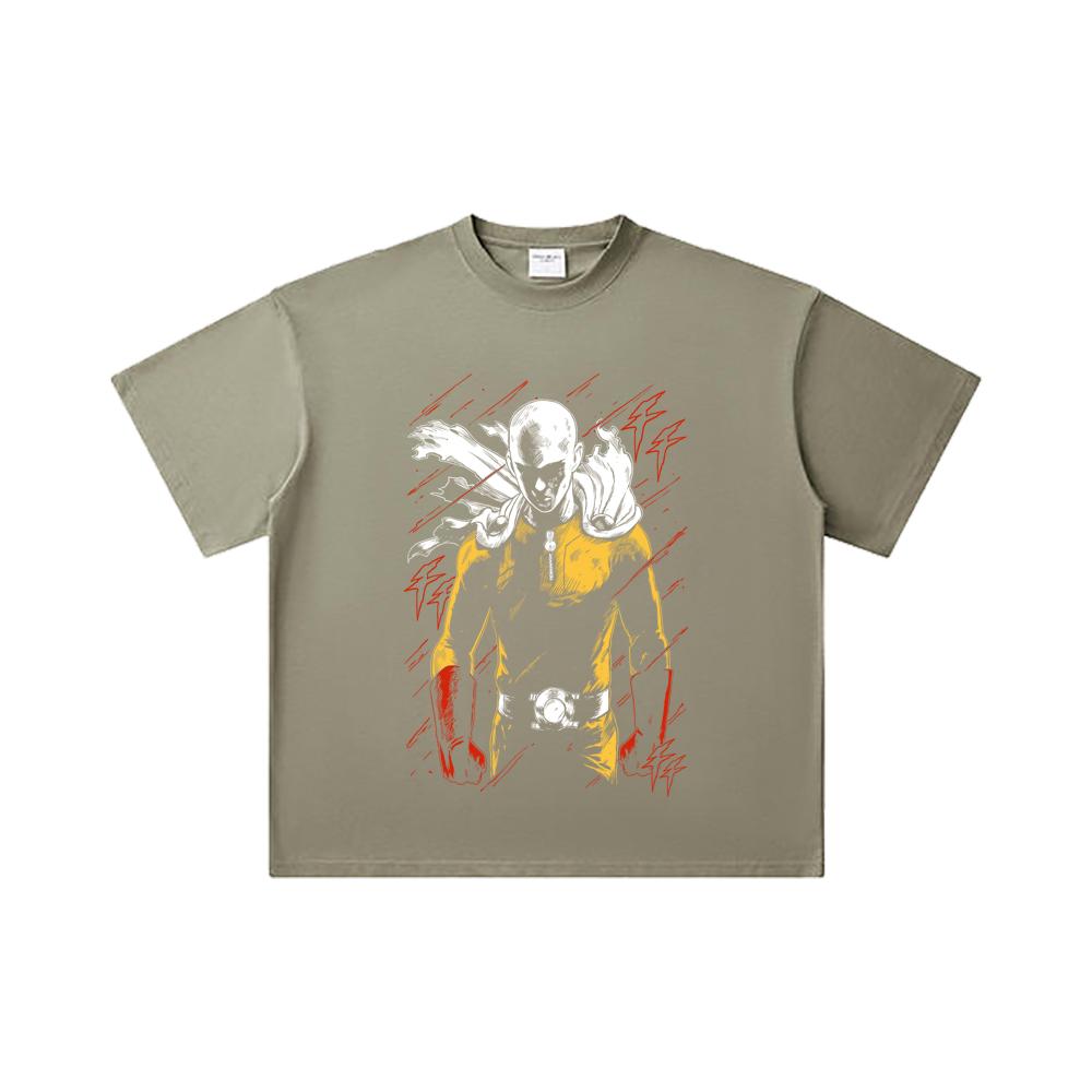 260 GSM Double Yarn 32 Count 100% Cotton One Punch Man V1 Saitama Print Unisex Heavy Cotton T Shirt