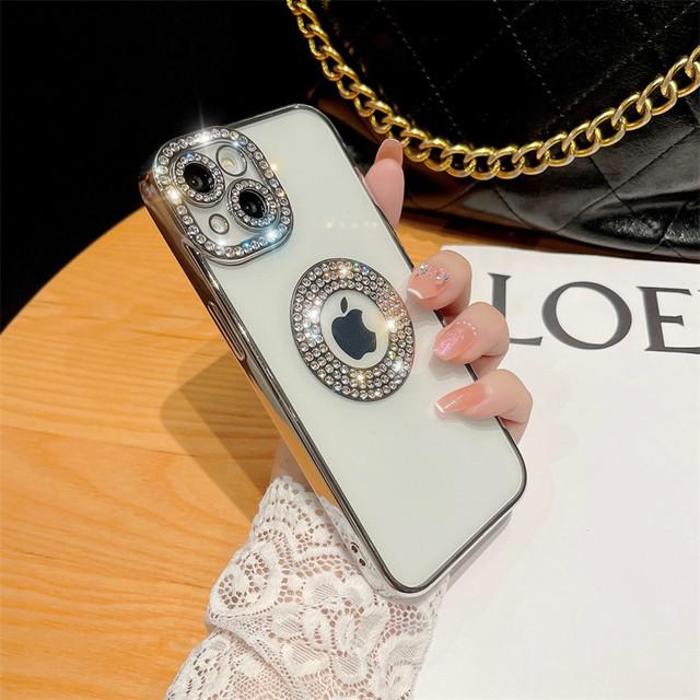 For Iphone 14 Pro Max Luxury Plating Flash Diamond Silicone Phone Case For Iphone 11 12 13 14 Plus Hollow Out Rhinestone Cover