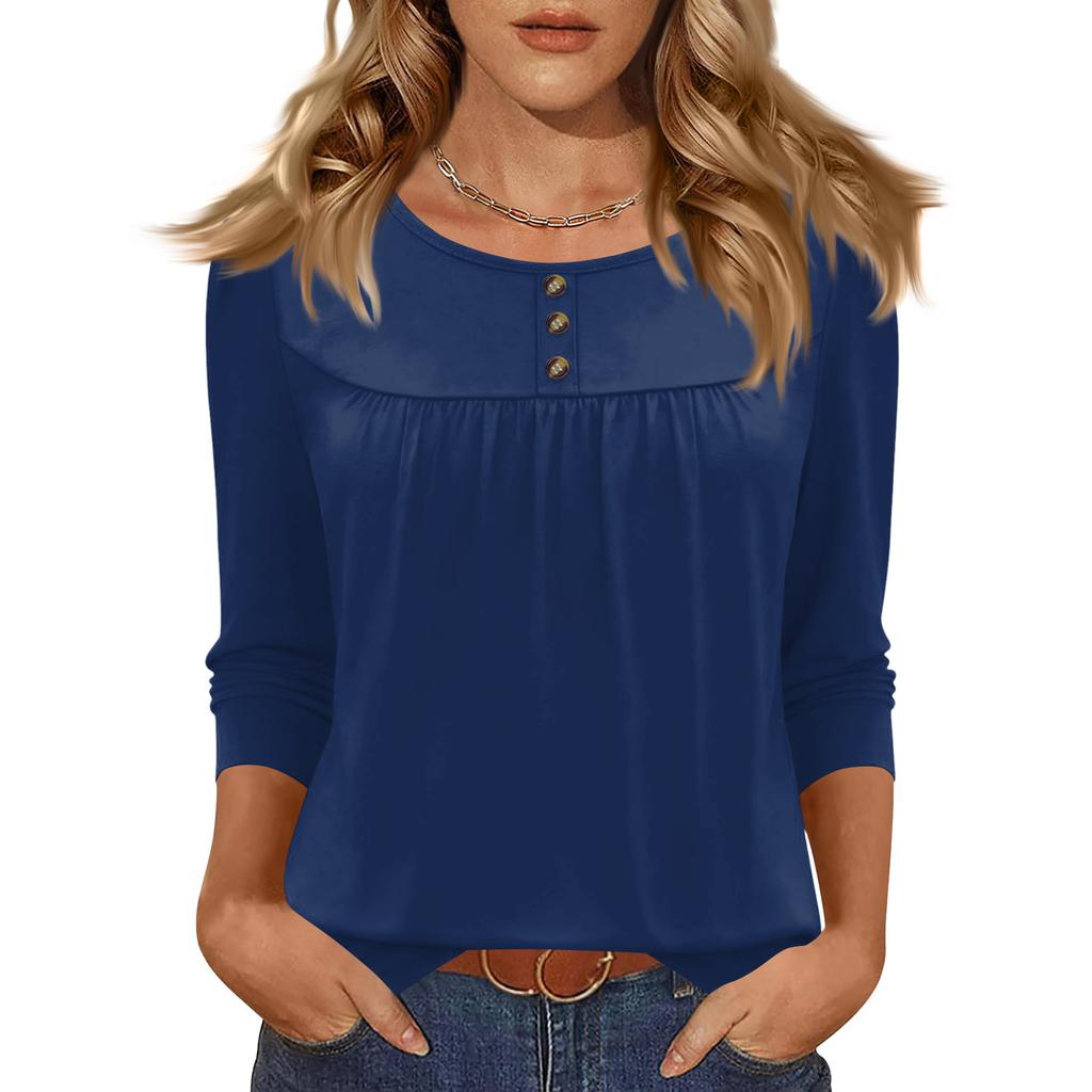 Damen Lässiges Lockeres Farb Runder Hals T-Shirt