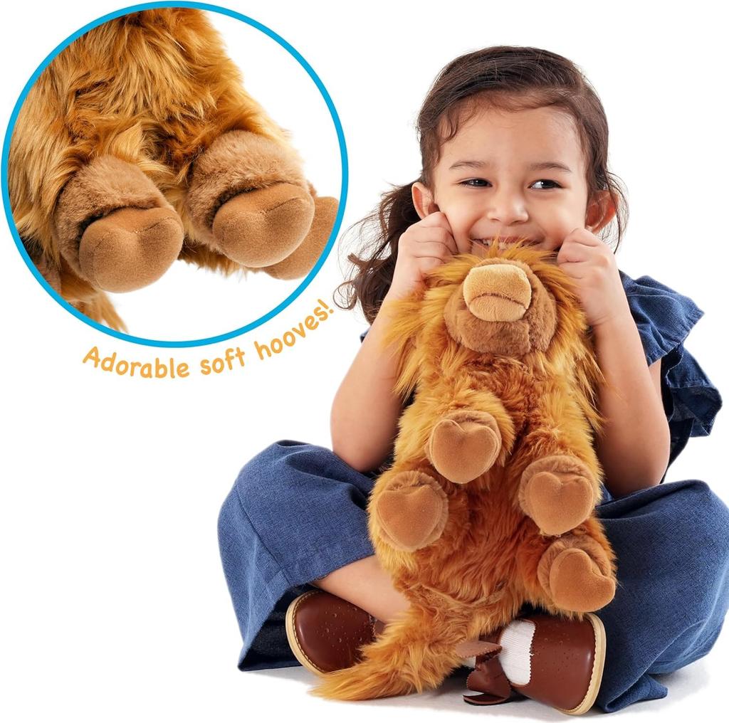 [VIAHART] Highland Cow "Henry" Plush Toy – Brown, Size M (Approx. 29 cm), Soft and Fluffy Cow Plush, Hand Washable