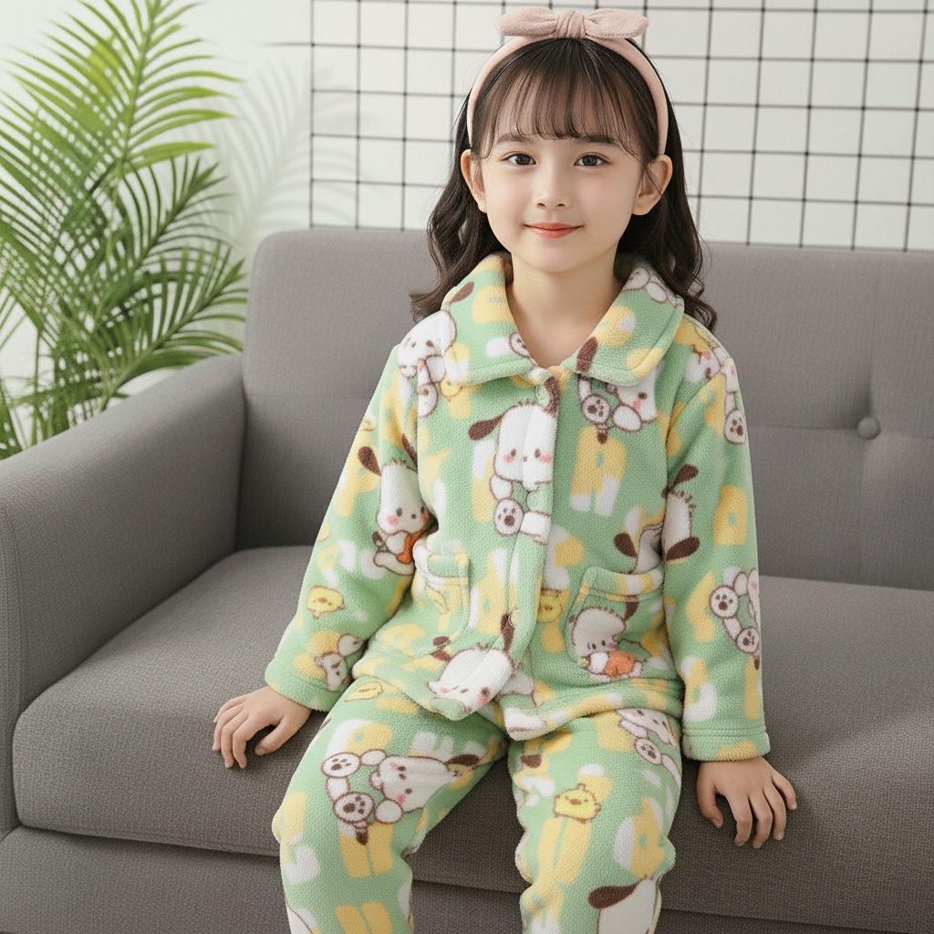 Set Pijama Flanel pentru Copii - Fleece Coral, Haine Toamnă/Iarnă, Îngroșat pentru Băieți și Fete