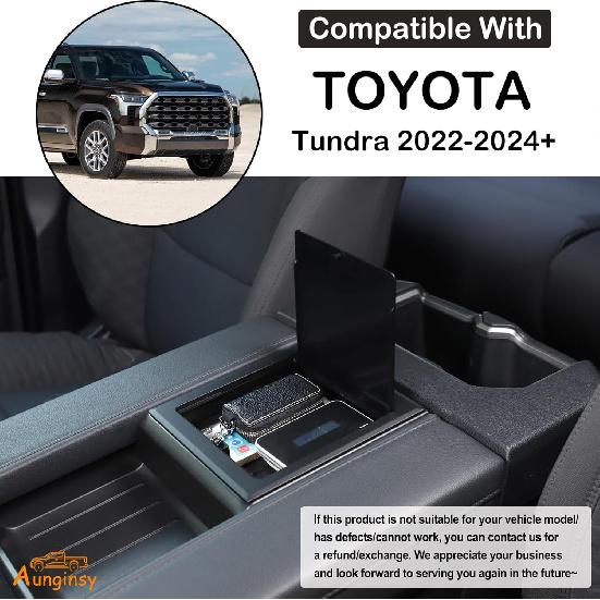 Aungy Armrest Hidden Storage Box Cover Compatible With Toyota Tundra -2024 2025 Center Console Organizer Tray Armrest Handrail Storage Box Cover