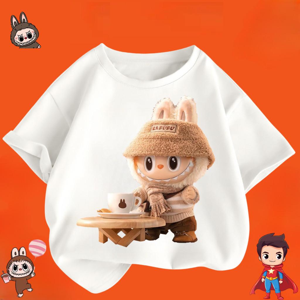 Children's Labubu T-shirt Cartoon Print Girl Short Sleeved Round Neck Top New Fashionable Loose T-shirt