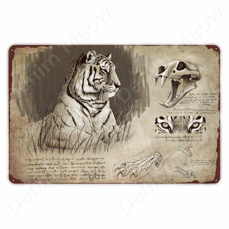 Starověcí Znamení Vintage Kovové Znamení Fosilní Nástěnné Umění Plakát Savci Ryby Znamení pro Domov Třída Dekor Hmyz Plechové Znamení