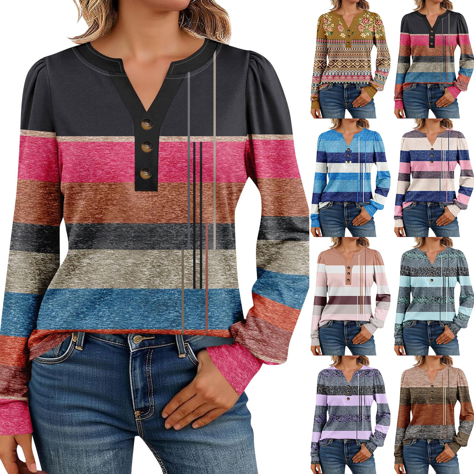 

Women s Long Sleeve Shirts Henely Casual Tops Trendy Blouses Cute T-Shirts L синій