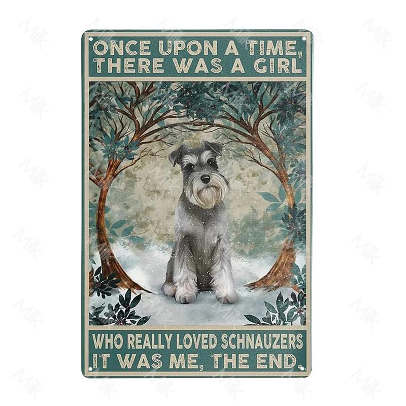 Schnauzer Hund Metallschild Dackel Kaffee Metallplatte Vintage Stil Wandaufkleber Metall Poster Cartoon Süßes Zuhause Außen Deko