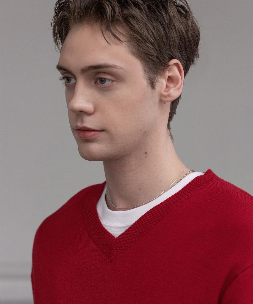 Dekkoloso Soft Cotton V-Neck Knit [Deep Red]