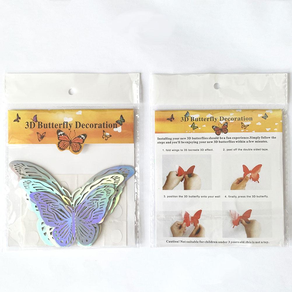 12 Pcs Colorful Silver 3D Hollow Butterfly Wall Sticker Wedding Decorations Living Room Home Decor Butterflies Decal Stickers