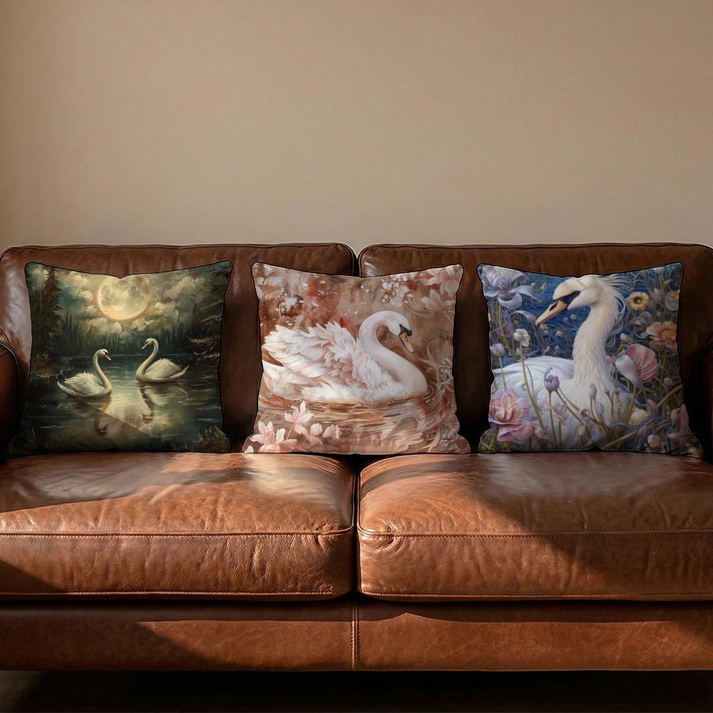 Elegant Swan Floral Cushion Cover Soft Reversible Durable Pillow Cover MultiScene Use for Home Car Daily Comfort