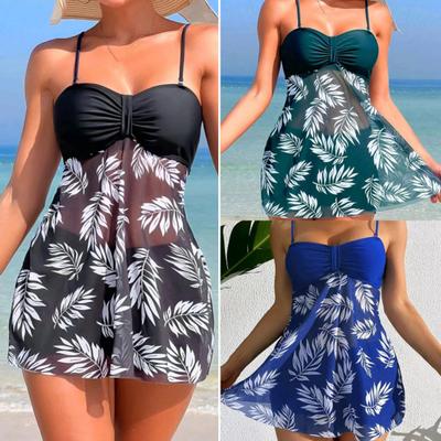 2 ks/Sada Tankini Set Nastavitelné Ramínka Polstrování Kostice Bandeau Topy Boxerky Set Síťovina