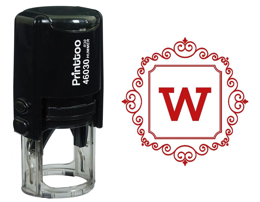 Printtoo Square Swirl Border Alphabet W Monogram Initial Self Inking Rubber Stamp Office
