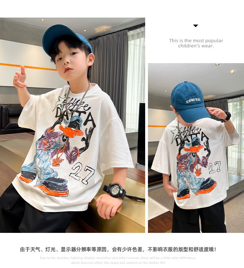 Boys' summer outfit white short sleeved T-shirt 2026 new style children's summer loose fit mid size children's summer top