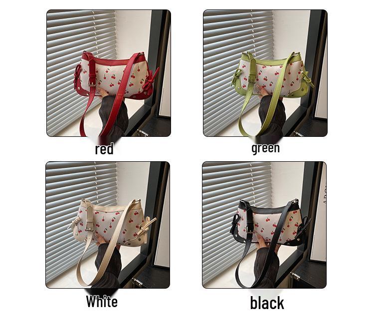 Autumn Cherry Print Shoulder Handbag for Girls: Fashionable Texture & Trendy Design