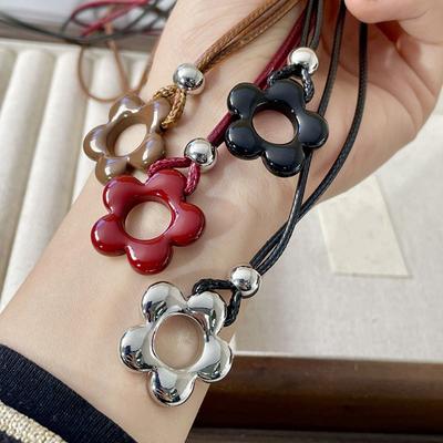 Resin Flower Pendant Long Chain Necklace Handmade Charm Sweater Chain Pendant Necklace Gift