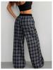 2025 Plaid Patchwork High Waist Straight-Leg Casual Pants