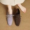 Fashion NEW Spring/Autumn Women Loafers Square Toe Low Heel Shoes Sheep Suede Leather Shoes for Women Lace-up Women Pumps Concise Shoes