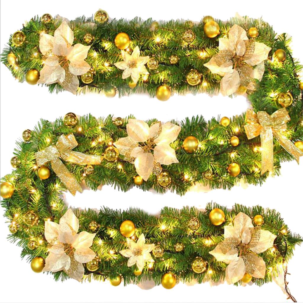 2.7M Artificial Pine Christmas Garland Wreath With/Without LED Lights Christmas Pine Tree Rattan Decor Xmas Tree Ornament