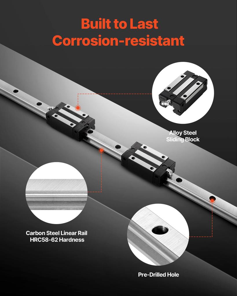VEVOR Linear Rail Guide Kit, HGR20, 2PCS 600 mm (23.62 inch) Linear Rails and 1PCS Ball Screw, 4PCS Slide Blocks, with BF12/BK12 End Support