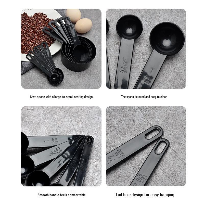 Black 10-Piece Plastic Measuring Tools Set: Spoons, Cups, and Bowls for Kitchen Baking