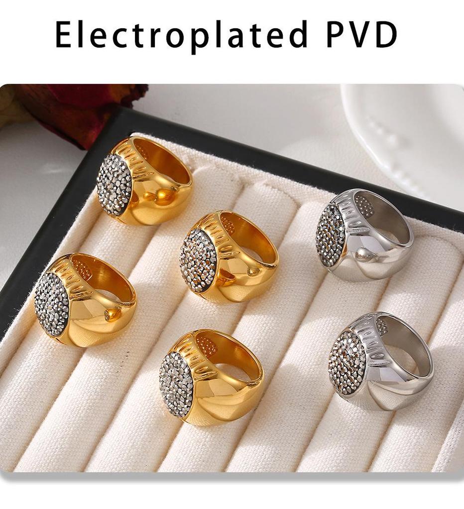 Italian Oval Rhinestone Star Ring, Retro Luxury, 18k Gold PVD Titanium Steel, Unisex