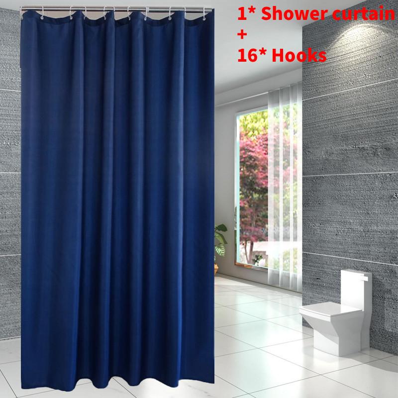 Waterproof Solid Color Polyester Shower Curtain Hooks Set For Decor Bathroom