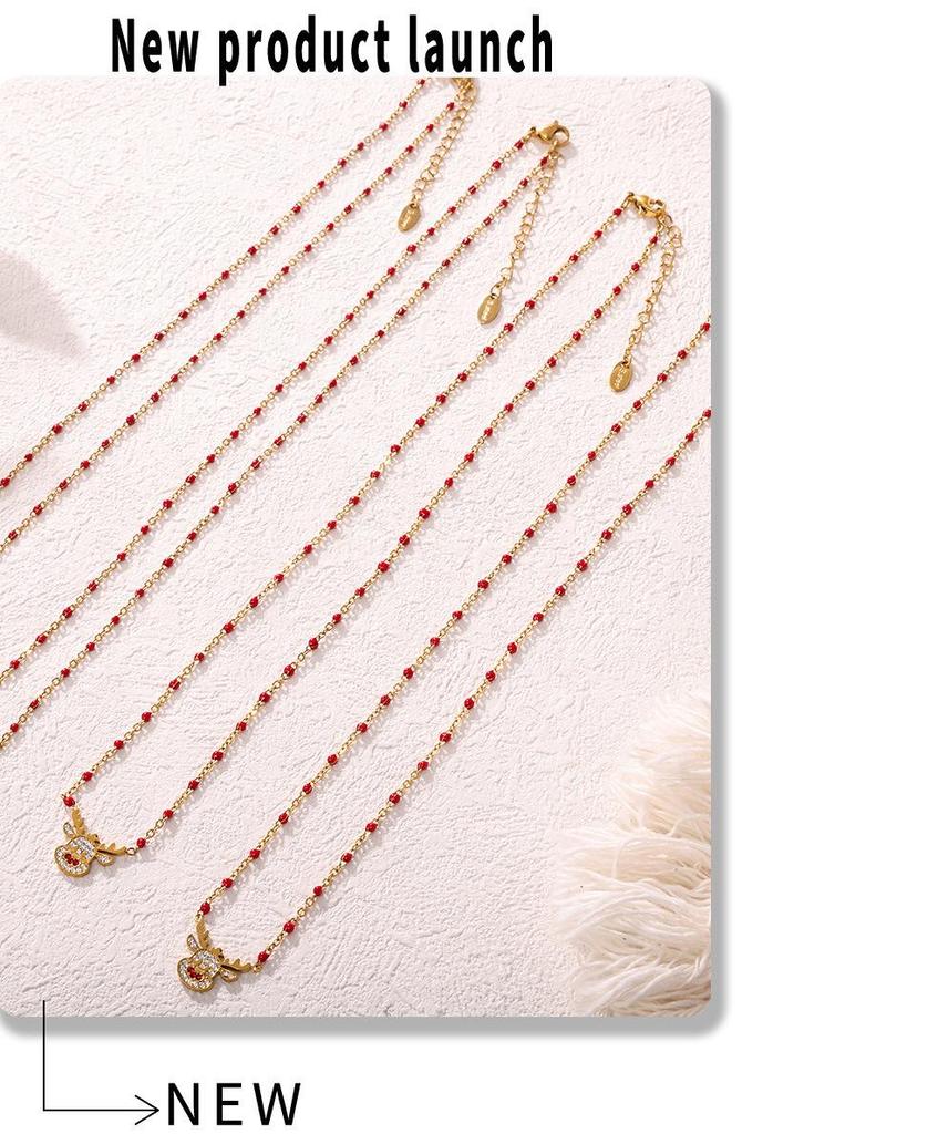 Mi Duo Duo Christmas Bell Reindeer Zircon Necklace - Stainless Steel Romantic Gift
