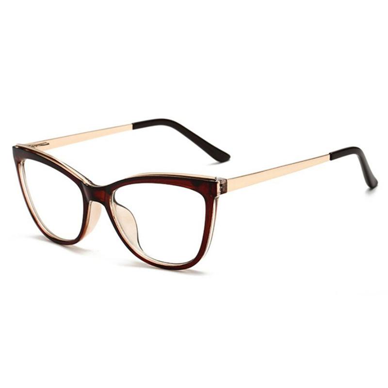 Anti Blue Light Cat Eye Prescription Eyeglasses Women Tea Frame Oval Nearsighted Glasses  Female 0 -0.5 -0.75 -1.0 To -6.0