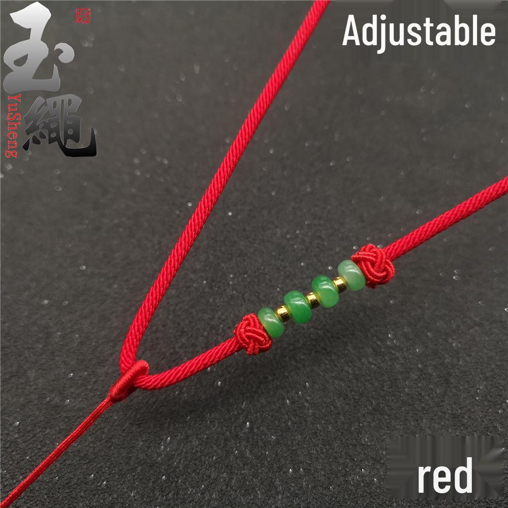 High-Grade Green Jade Braided Necklace Rope with Agate Crystal Pendant