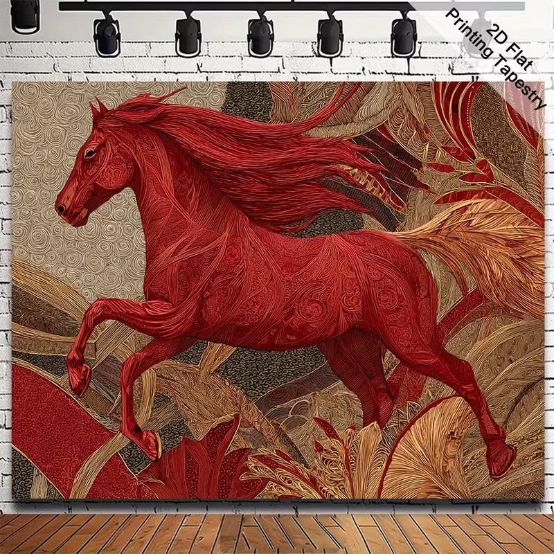 

2D Ornate Red Horse Tapestry for Modern & Boho Aesthetic Decor 47.2x31.5inch/120*80cm