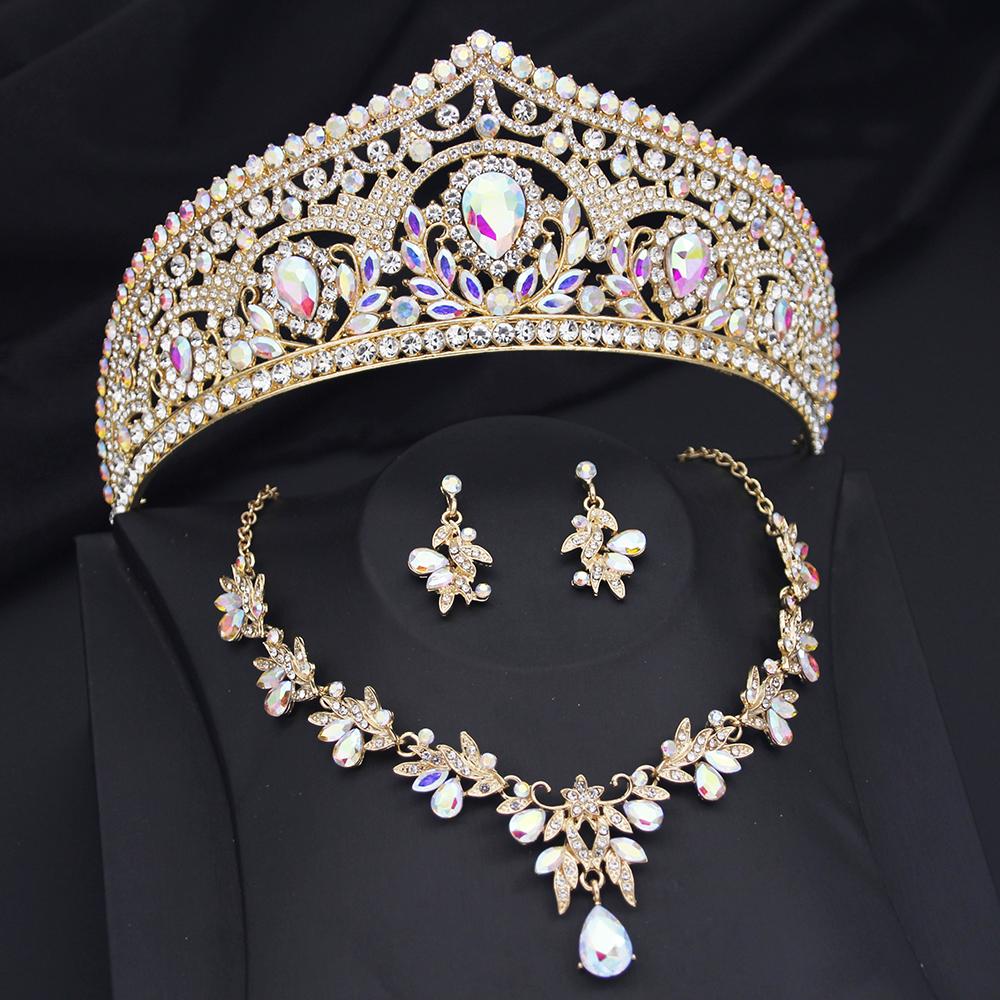 Princess Bride Crown Jewelry Sets for Women Tiaras and Necklace Earrings Set Prom Bridal Wedding Birthday Jewelry Accessory