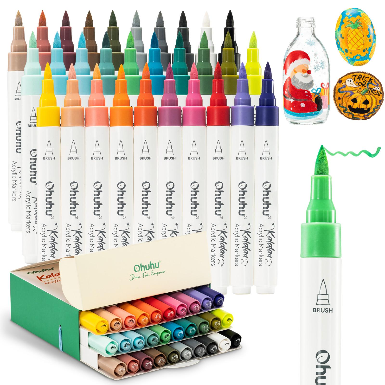 Ohuhu Acrylverf Markers Kwastpunt 30 Kleuren Katoenen Kern Markers Hoge Dekking Verf Pennen Waterdicht Lichtecht - Kalalau