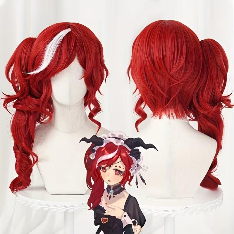 Cosplay Perücke Fünfter Charakter Rote Hexe Priesterin Fei Einzelner Zopf Lockig Hochtemperaturfaser