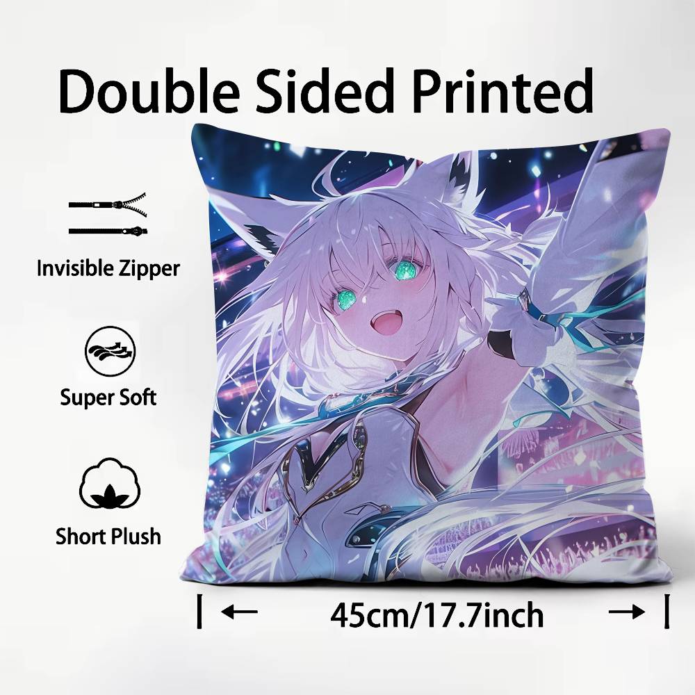 Cute S-Shirakami F-Fubuki Pillow Case Comfort Sofa Bed Silky elegant Invisible zipper Custom Decorative cushion cover