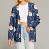 Women's Fashion Loose Knit Long Sleeve Christmas Print V-Neck Button Cardigan