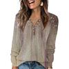 Women's Fashion V-Neck Button-Up T-Shirt With Floral Print Long-Sleeved Top